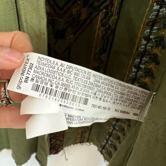 Zara Trafulac Collection Women’s XS Army Green Embroidered Button Down Shirt Top - Picture 5 of 13